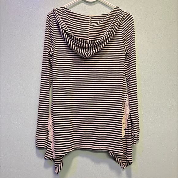 Rewind Women’s Black and White Striped Lace-Up Hoodie with Lace Accents Size M - Picture 6 of 8